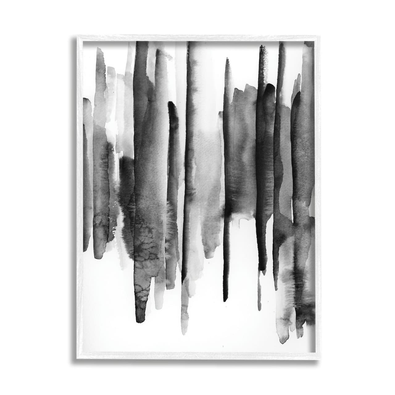 Stupell Industries Vertical Black Ink Strokes Abstract Watercolor Over White Framed Wall Art